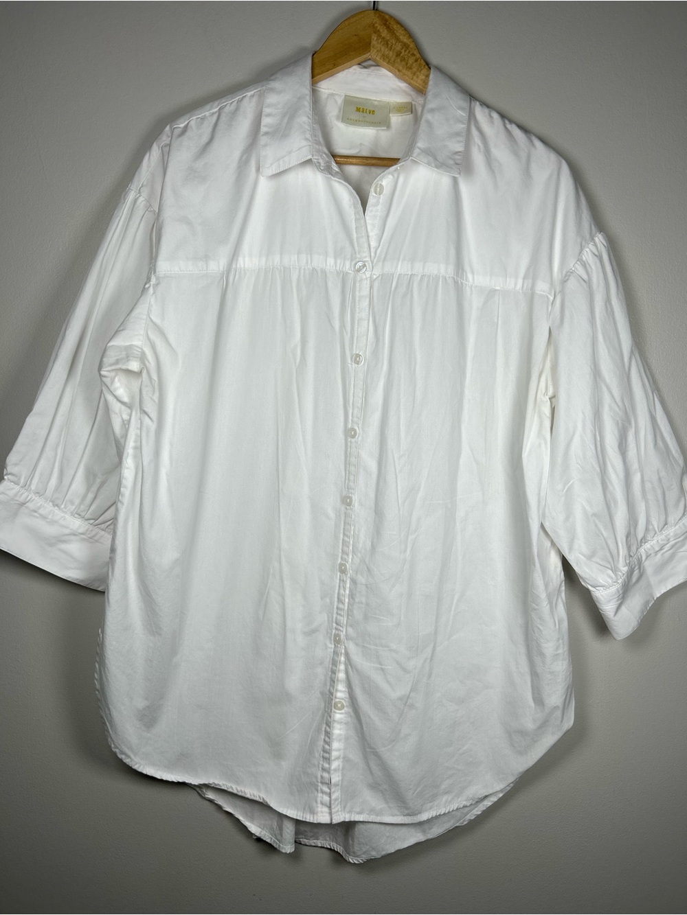 Maeve Anthropologie Poplin Puff Sleeve Button Down 100% Cotton White Shirt - Picture 8 of 15